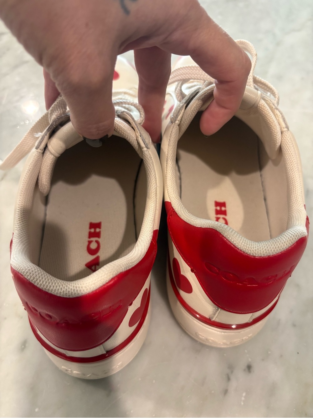 COACH Heart Print Lowline Top Leather Sneakers White Crimson Red Size 10 - Picture 7 of 9